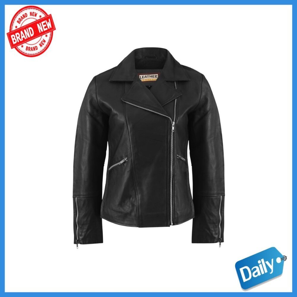 Genuine Lambskin Leather Motorcycle Jacket Asymmetrical Zipper Fitted